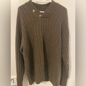 Wool v neck pull over half button down